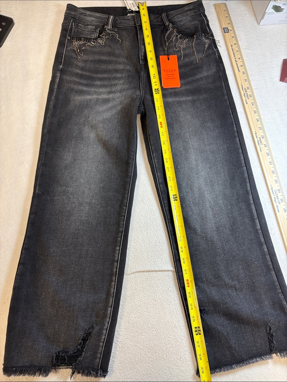 Women's Black Washed Straight-Leg Jeans with Frayed Hem